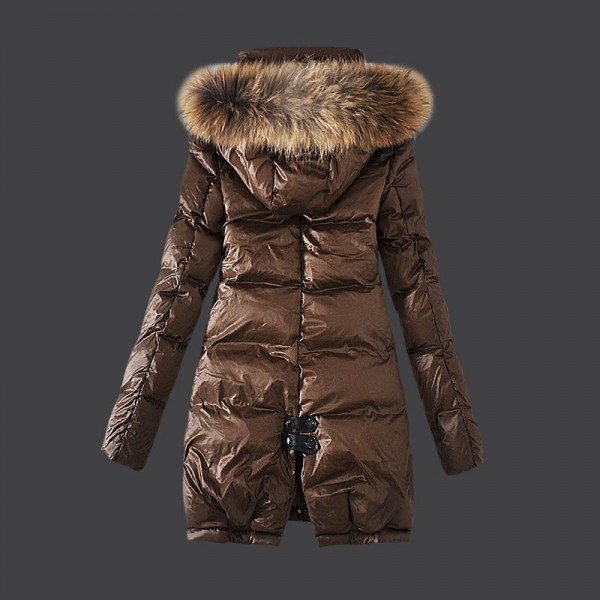 Moncler Donna Giù cappotto caffè scuro Presa M1104